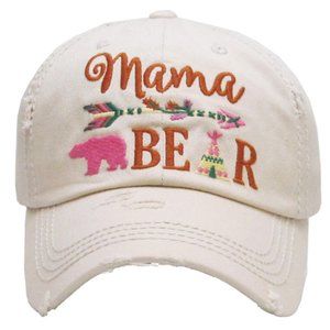 Mama Bear White Distressed Adjustable Baseball Hat